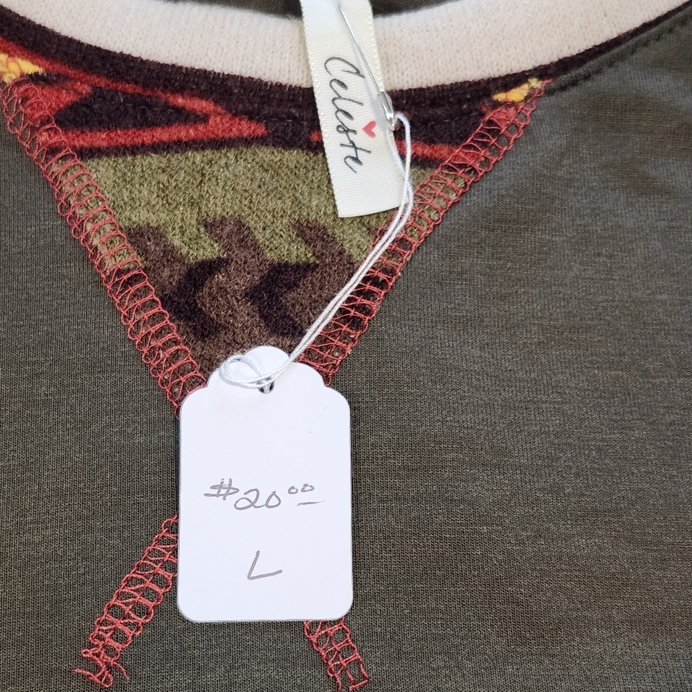 Celeste Solid Long Sleeve Top With Aztec Print. - image 6